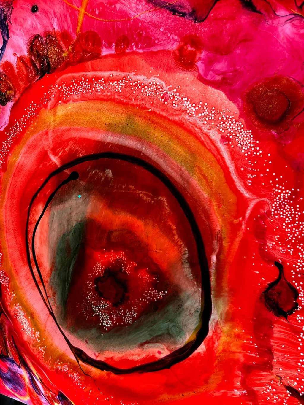 Vibrant Whirlwind: A Dance of Red and Gold in Abstract Expressionism