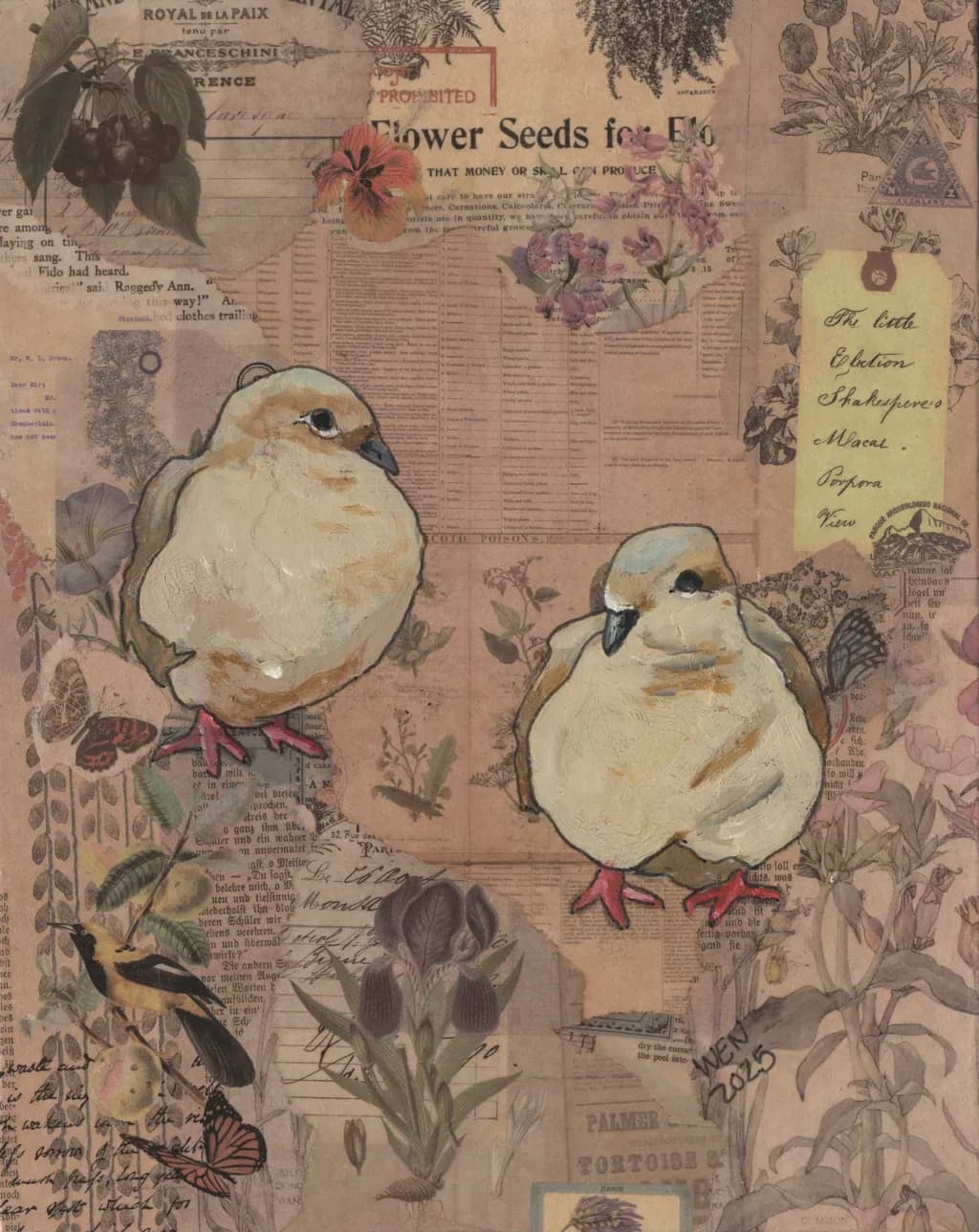 Whispers of Nature: A Vintage Collage of Birds and Blooms