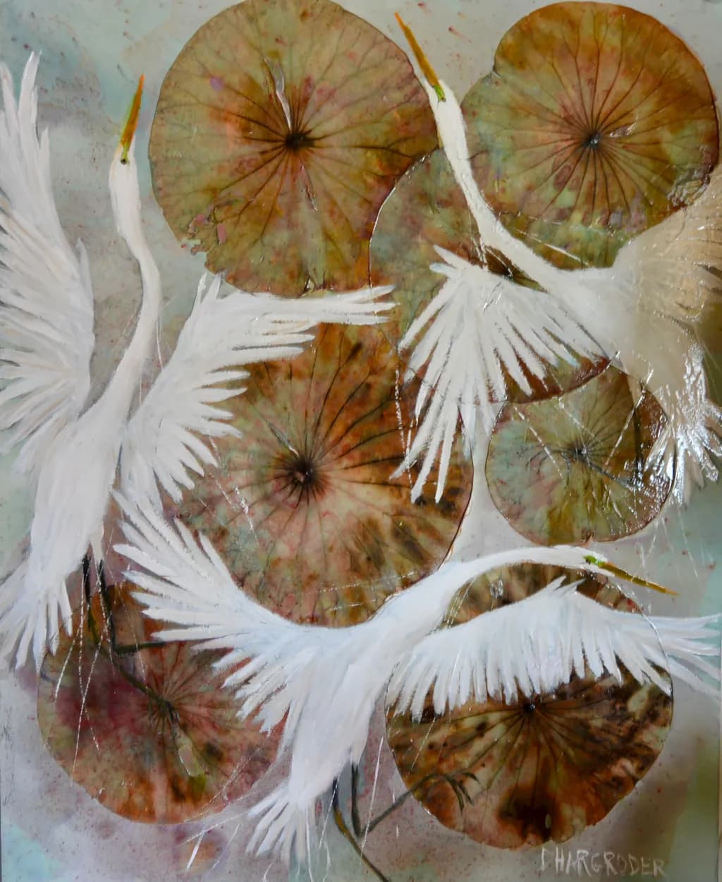 Egrets in Flight: A Dance Among Water Lilies