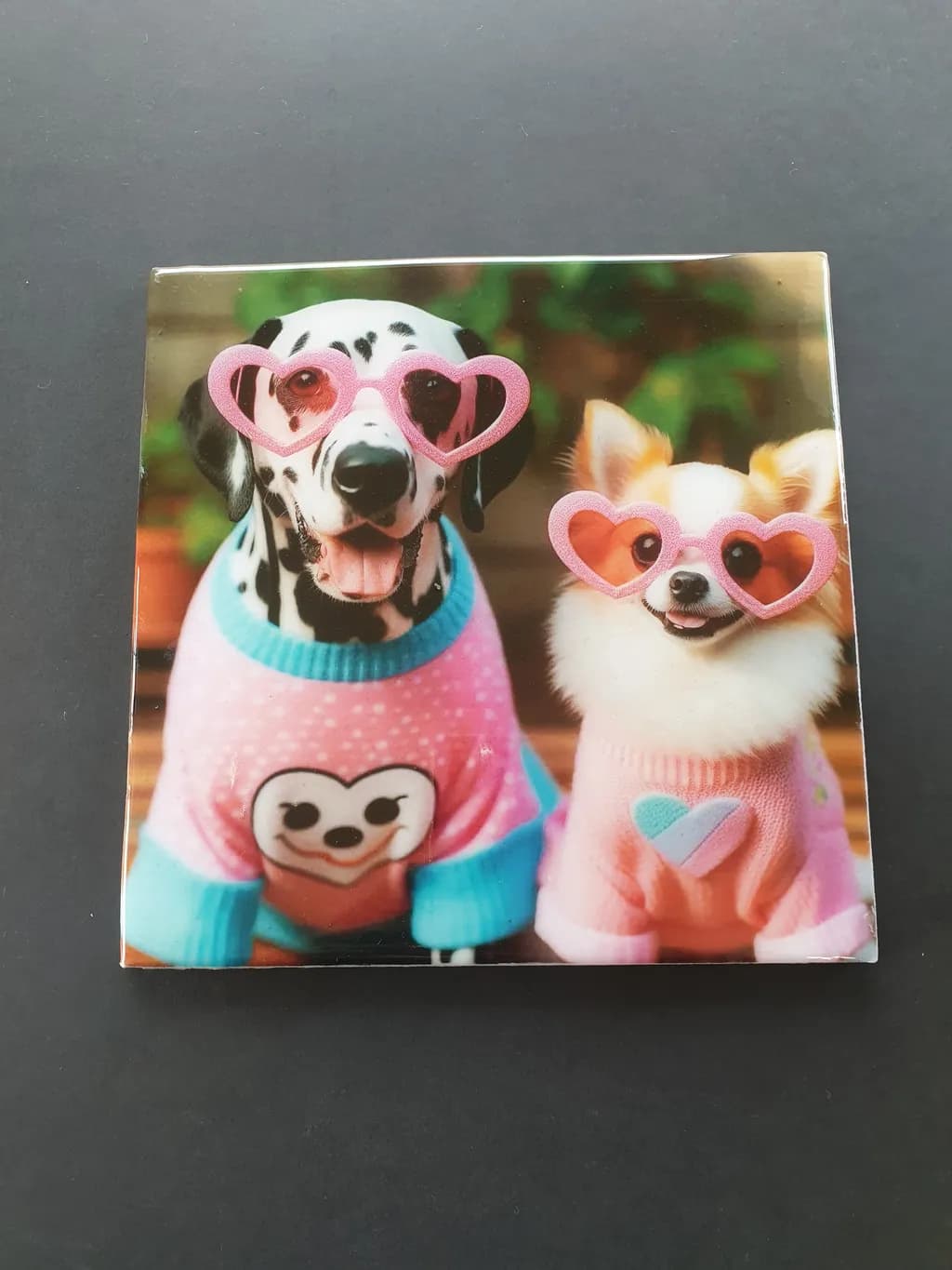 Adorable Canine Fashionistas: A Playful Portrait of Dogs in Heart-Shaped Sunglasses