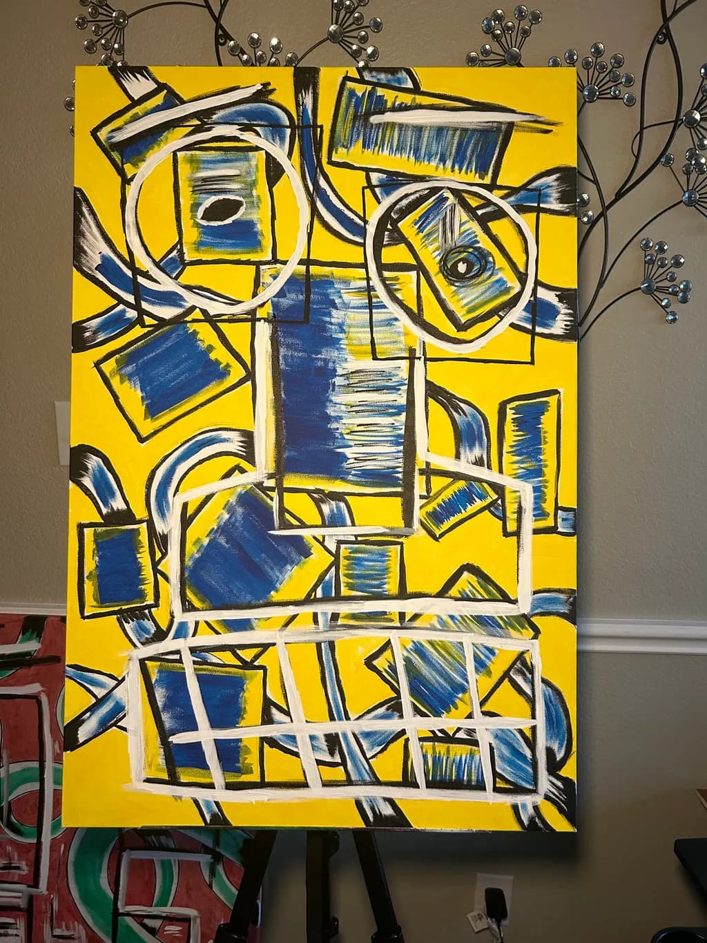 Vibrant Geometric Harmony: An Expressive Abstract Journey in Yellow and Blue