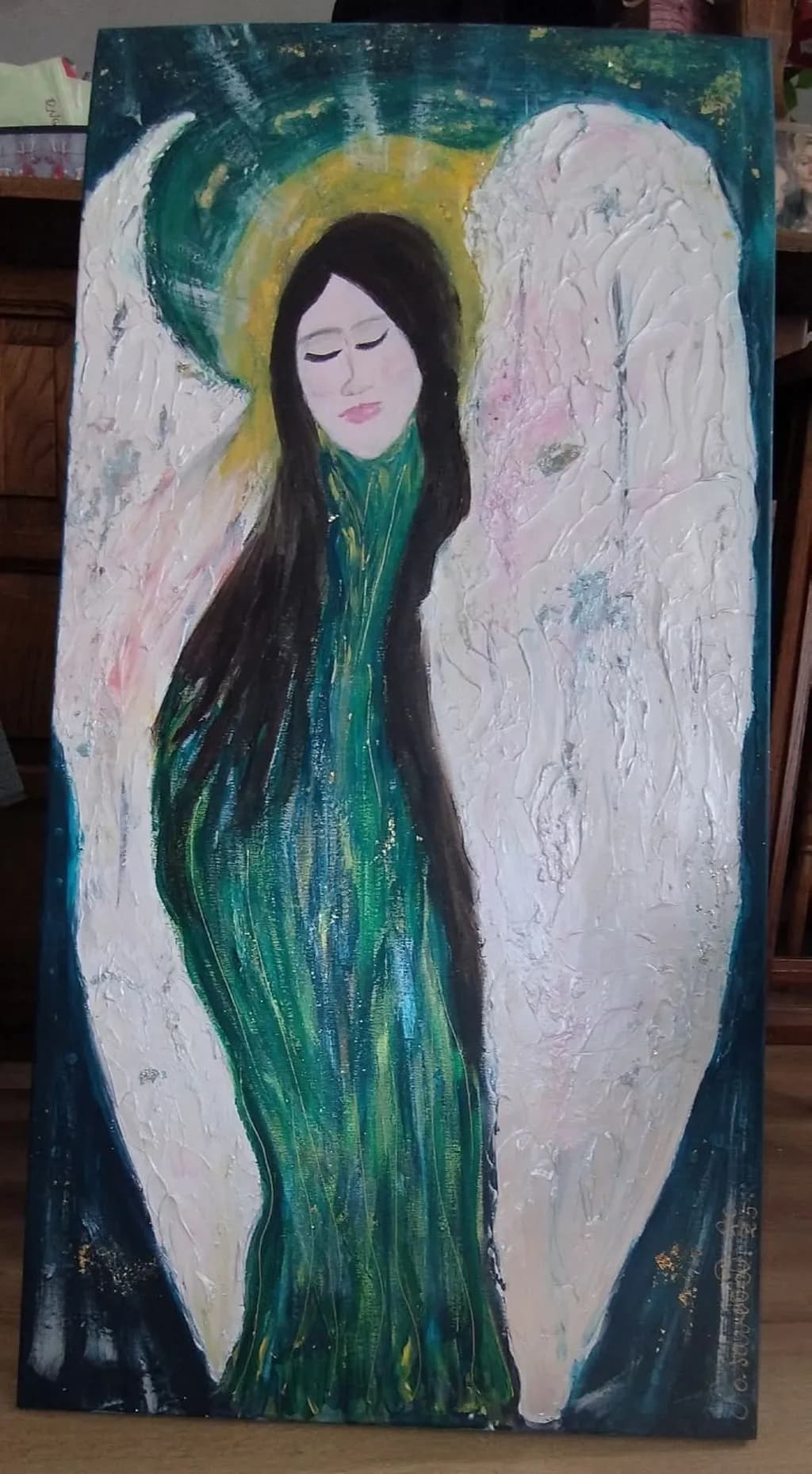 Celestial Serenity: An Ethereal Guardian in Vibrant Hues