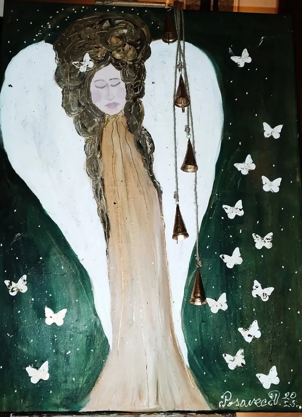 Whispers of Serenity: An Ethereal Angel Amidst Butterflies and Stars