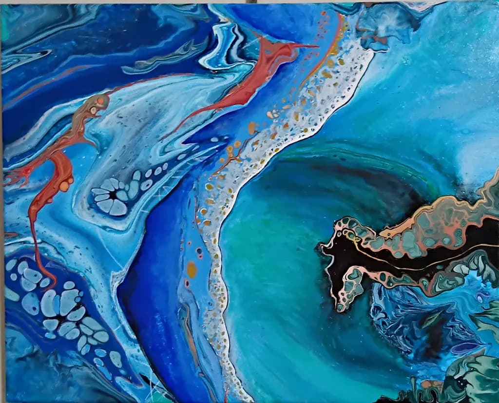 Oceanic Whirl: A Dance of Blues and Golds in Abstract Harmony