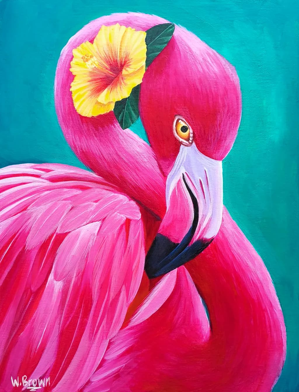 Vibrant Elegance: A Flamingo's Floral Embrace in Pink Splendor