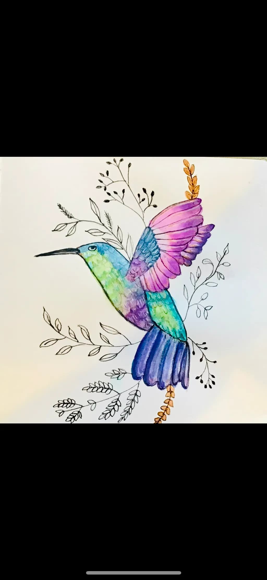 Vibrant Hummingbird in Bloom: A Watercolor Celebration of Nature's Beauty