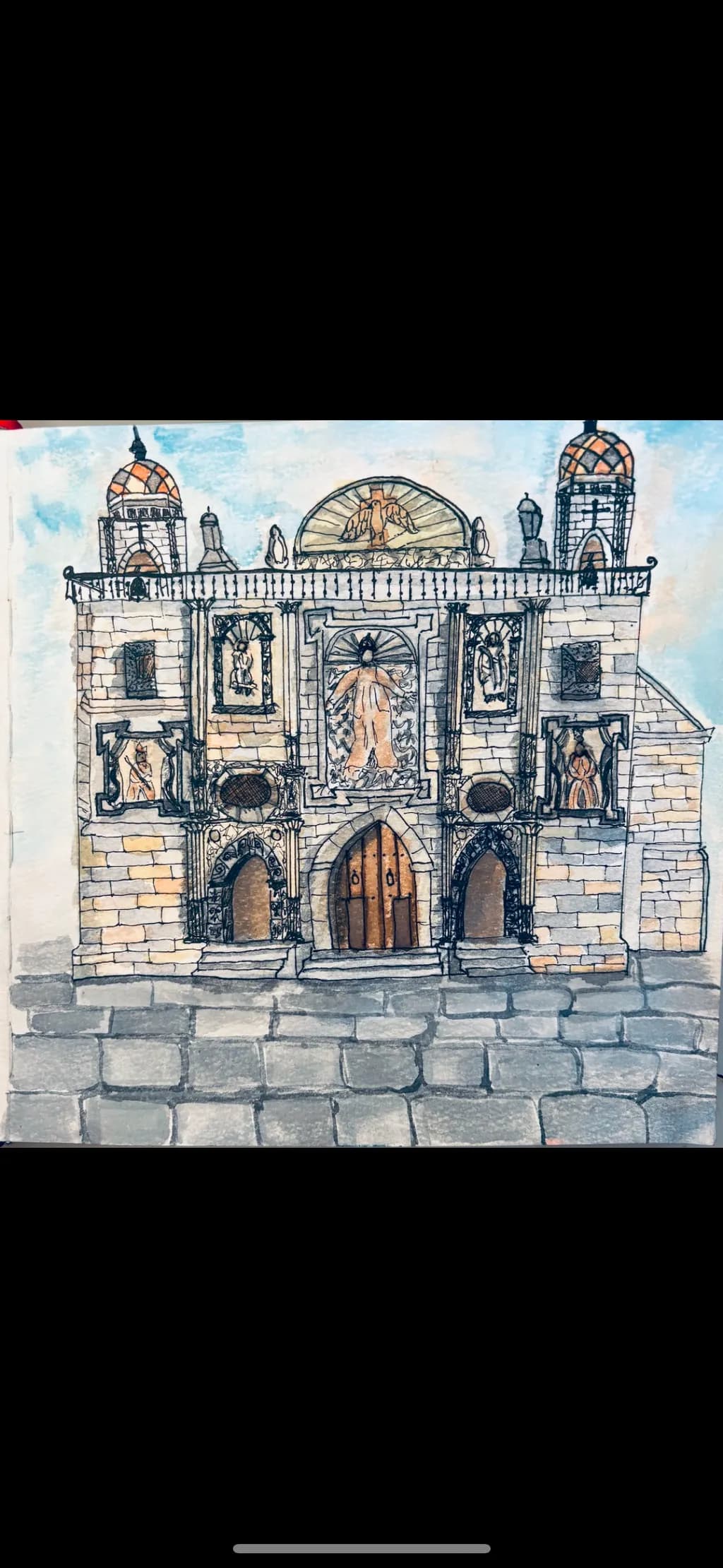 Majestic Facade: A Watercolor Journey Through Architectural Splendor