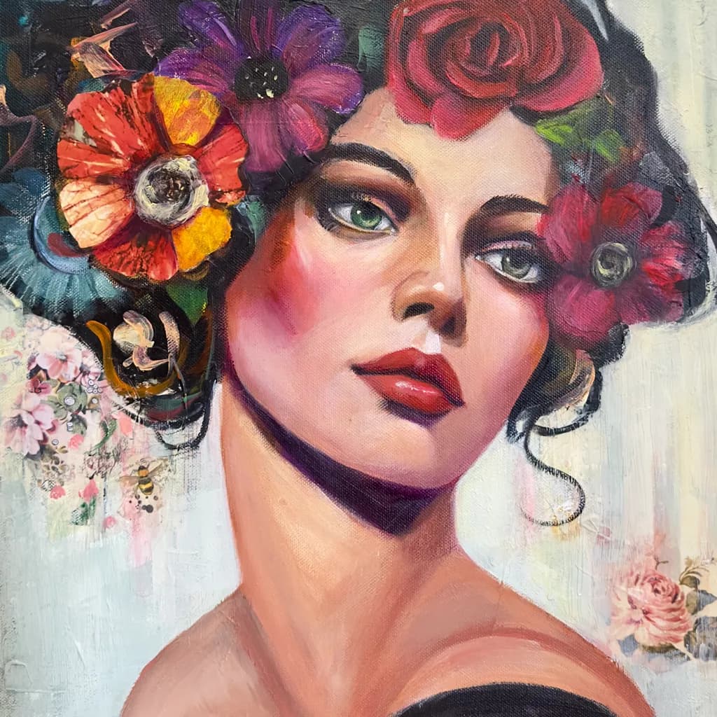 Whispers of Beauty: A Colorful Portrait Embracing Floral Elegance