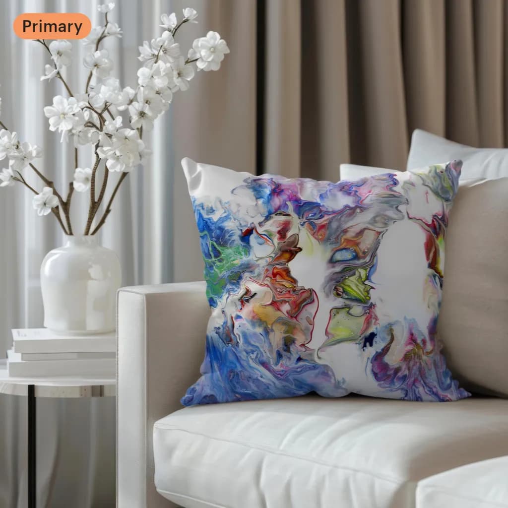 Whimsical Waves: A Colorful Abstract Pillow for Artistic Home Decor