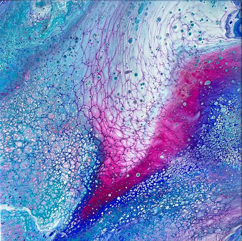 Celestial Waves: A Dance of Blue and Pink in Abstract Fluid Art
