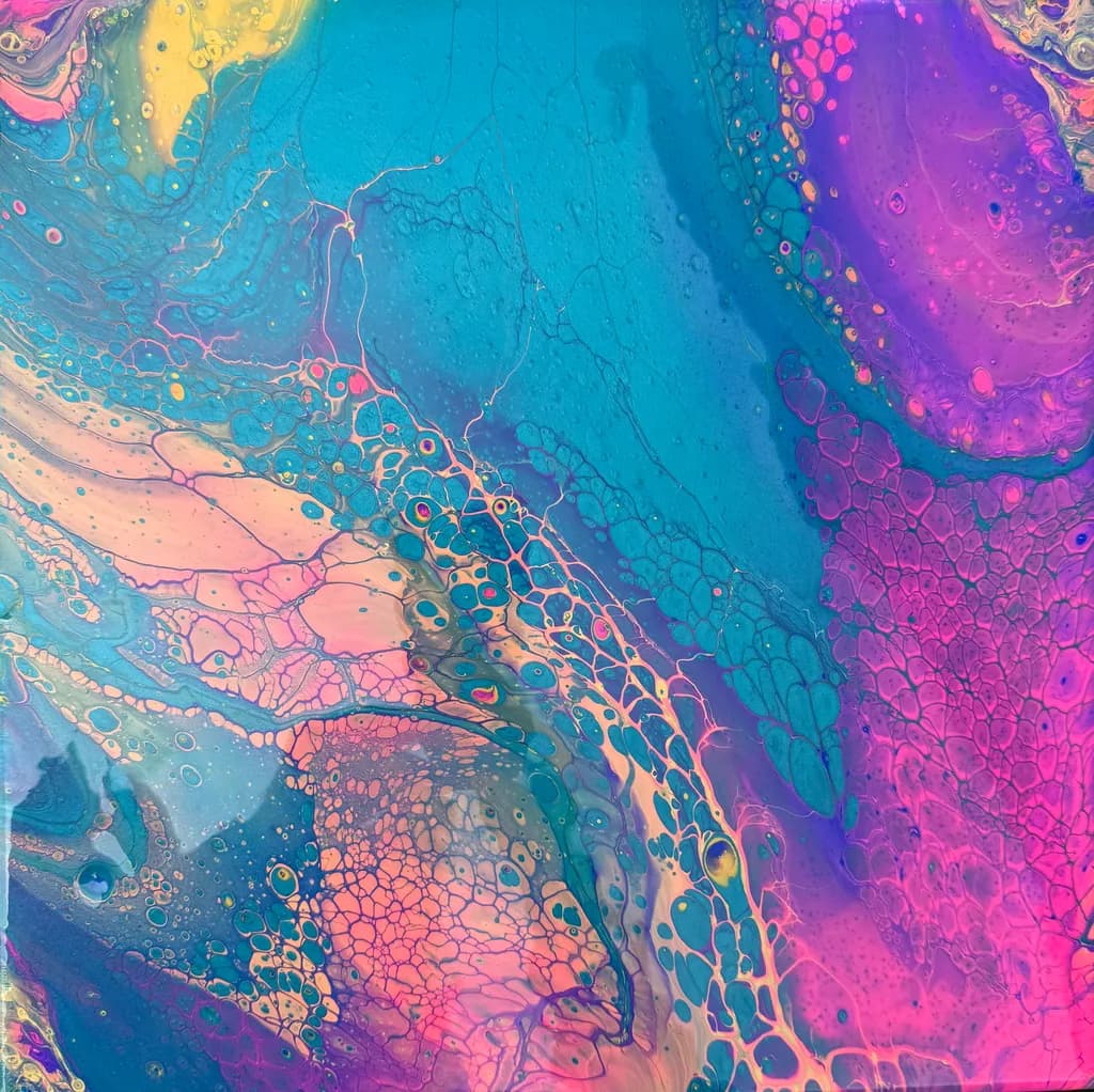 Vibrant Dreamscape: A Fluid Dance of Blues and Pinks in Abstract Art