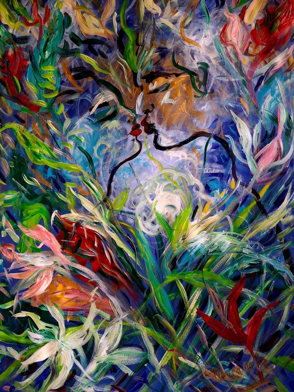 Whispers of Love Amidst the Blossoms: A Dance of Color and Emotion