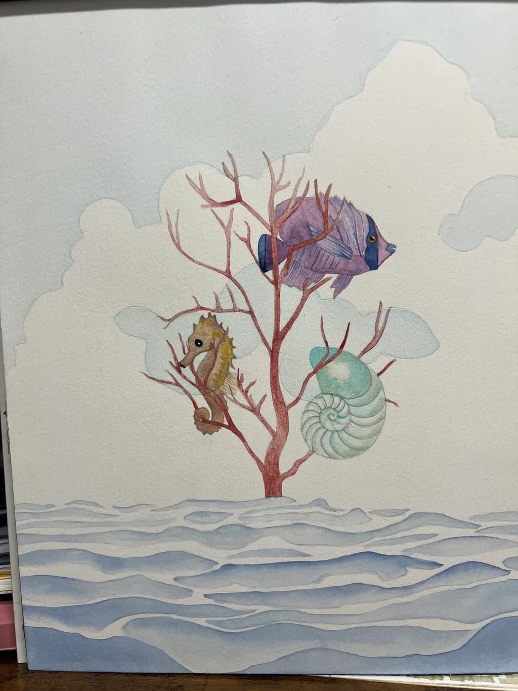 Whimsical Ocean Dreams: A Watercolor Journey Through Marine Life and Surreal Landscapes