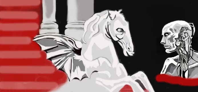 Ethereal Equine: A Monochrome Dance of Man and Machine