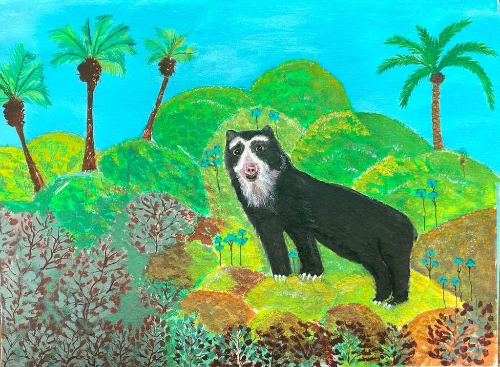 Whimsical Wilderness: A Playful Bear Amidst Tropical Dreams