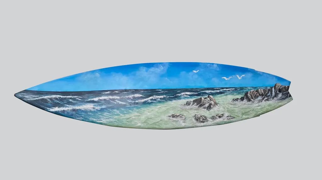 Ocean Serenity: A Coastal Dreamscape on Surfboard Art