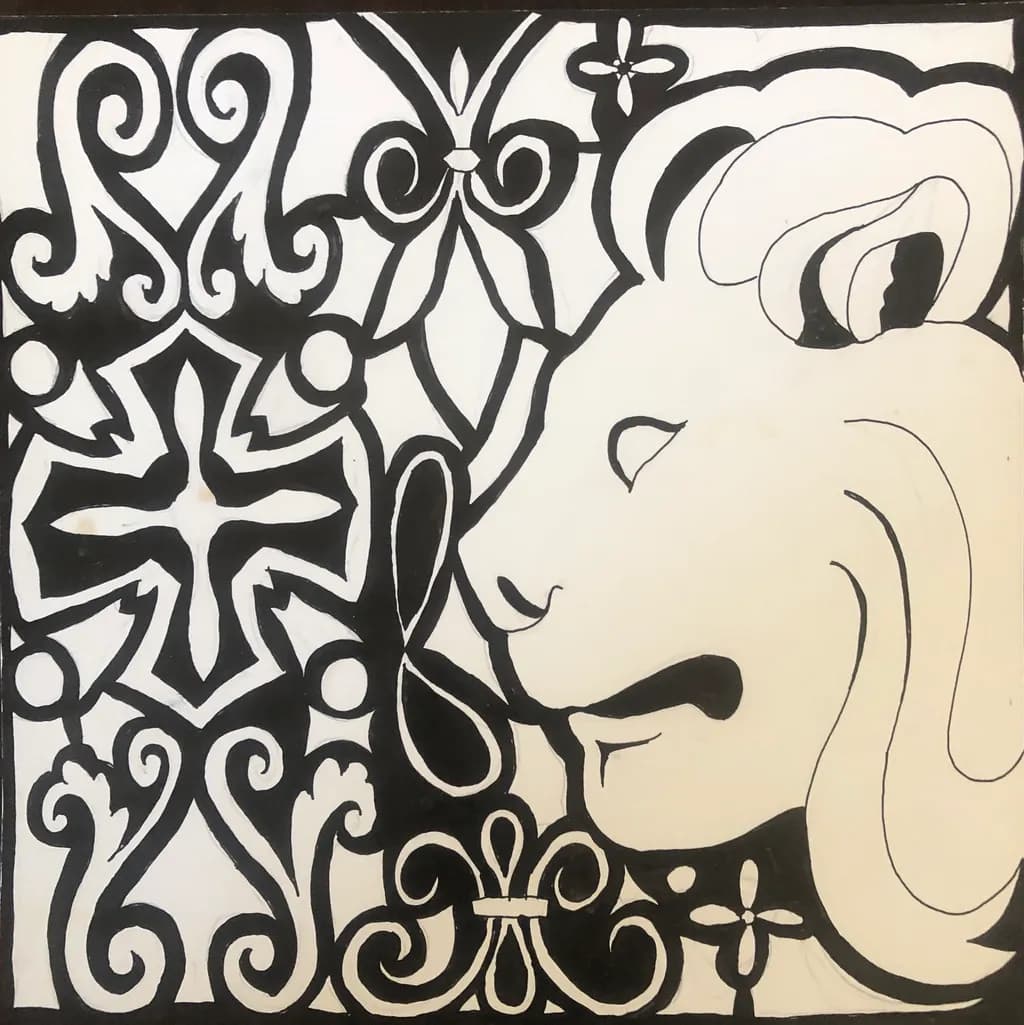 Majestic Harmony: A Lion's Gaze Amidst Intricate Patterns