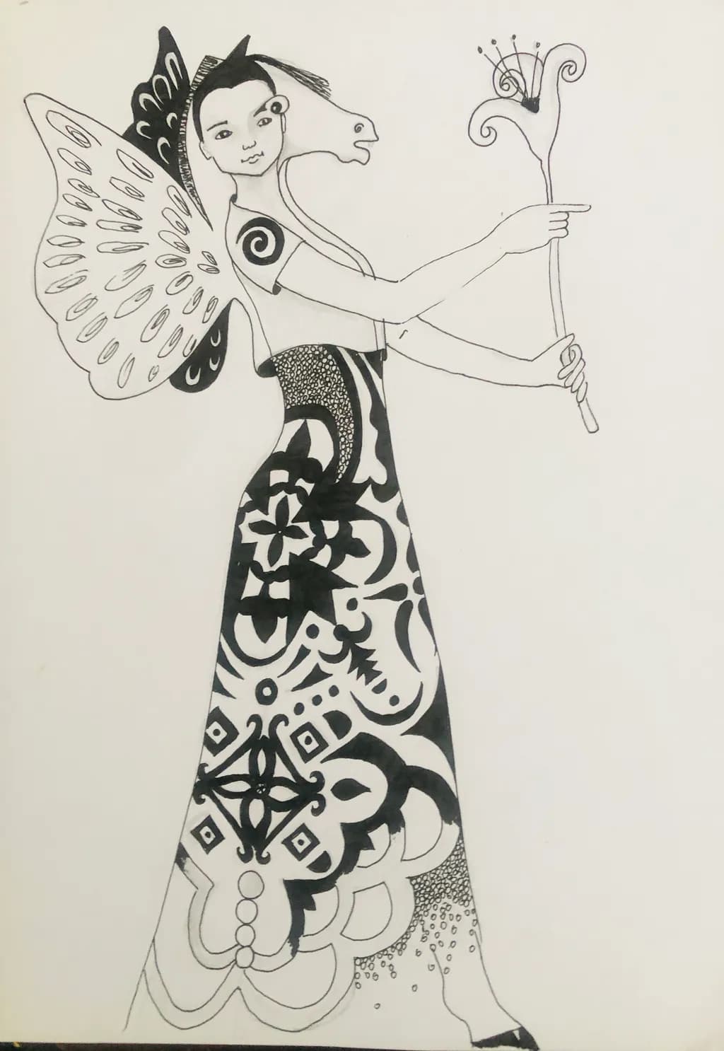 Whimsical Guardian of Fantasy: An Intricate Monochrome Character Design