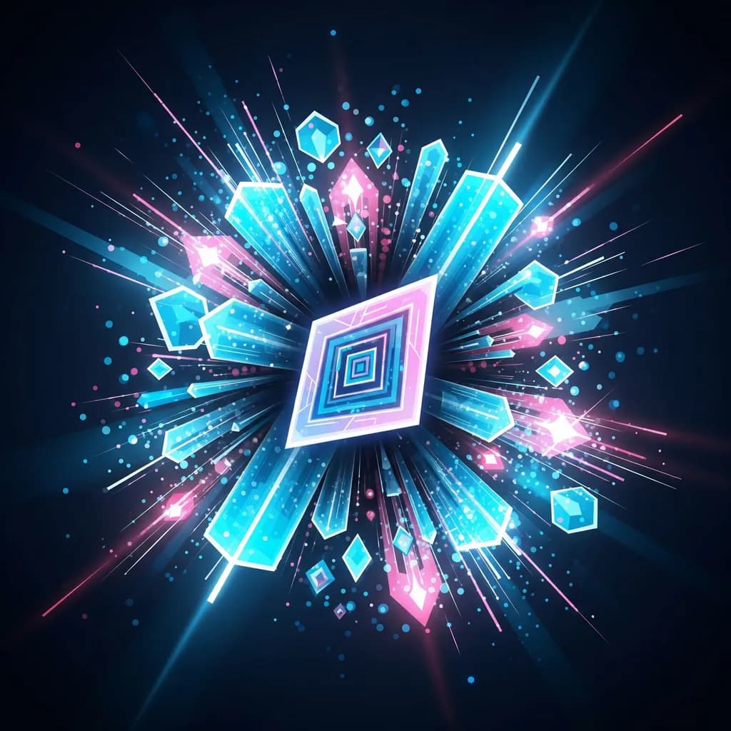 Vibrant Geometric Explosion: A Shimmering Neon Abstract Journey Through Light and Color