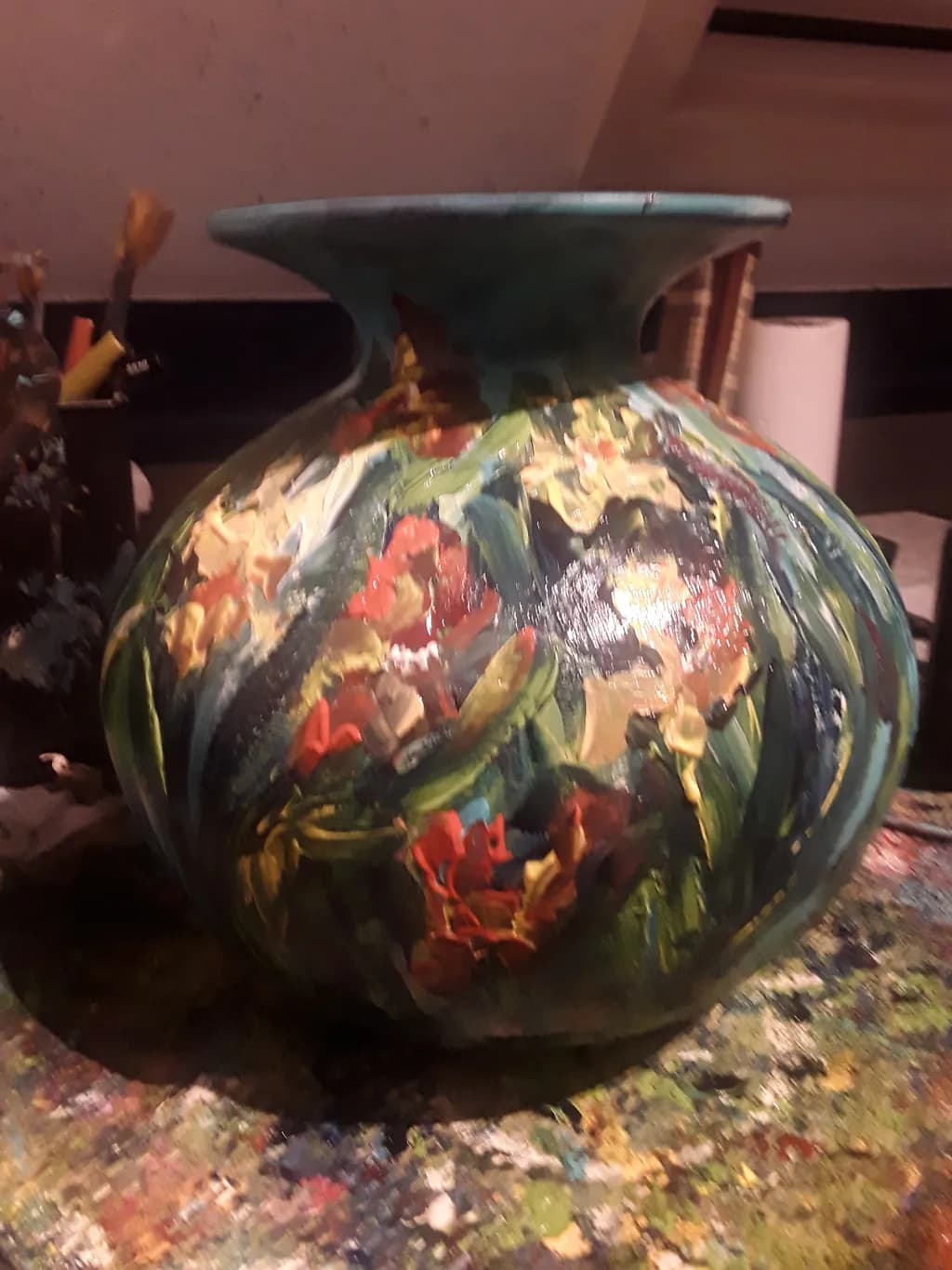Vibrant Floral Symphony: A Colorful Ceramic Vase for Artistic Home Decor