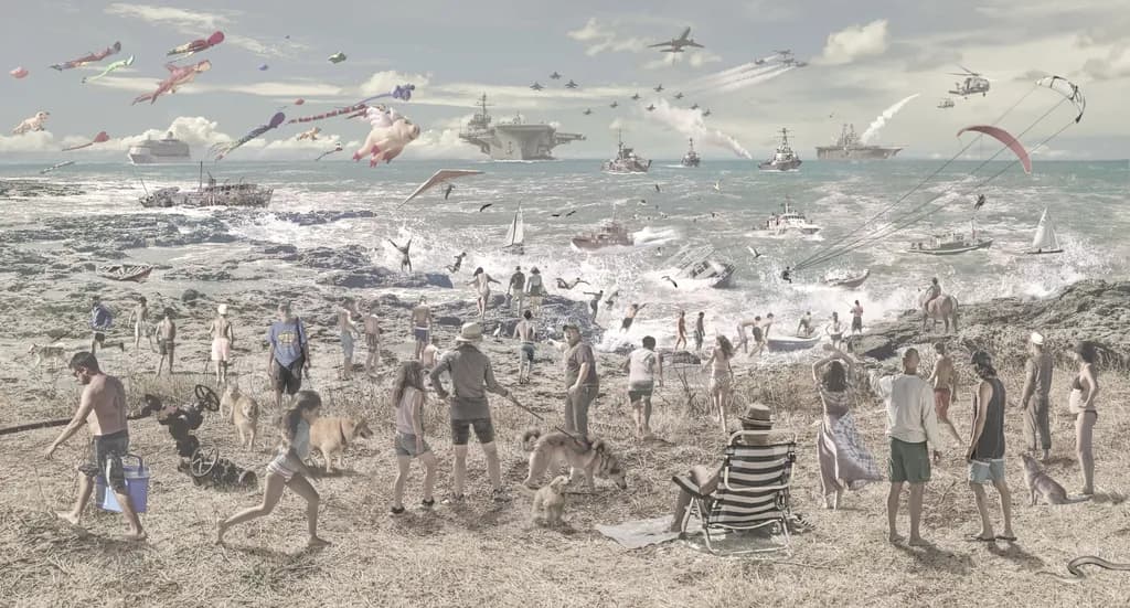 "Whimsical Shores: A Kaleidoscope of Beach Life and Fantasy"