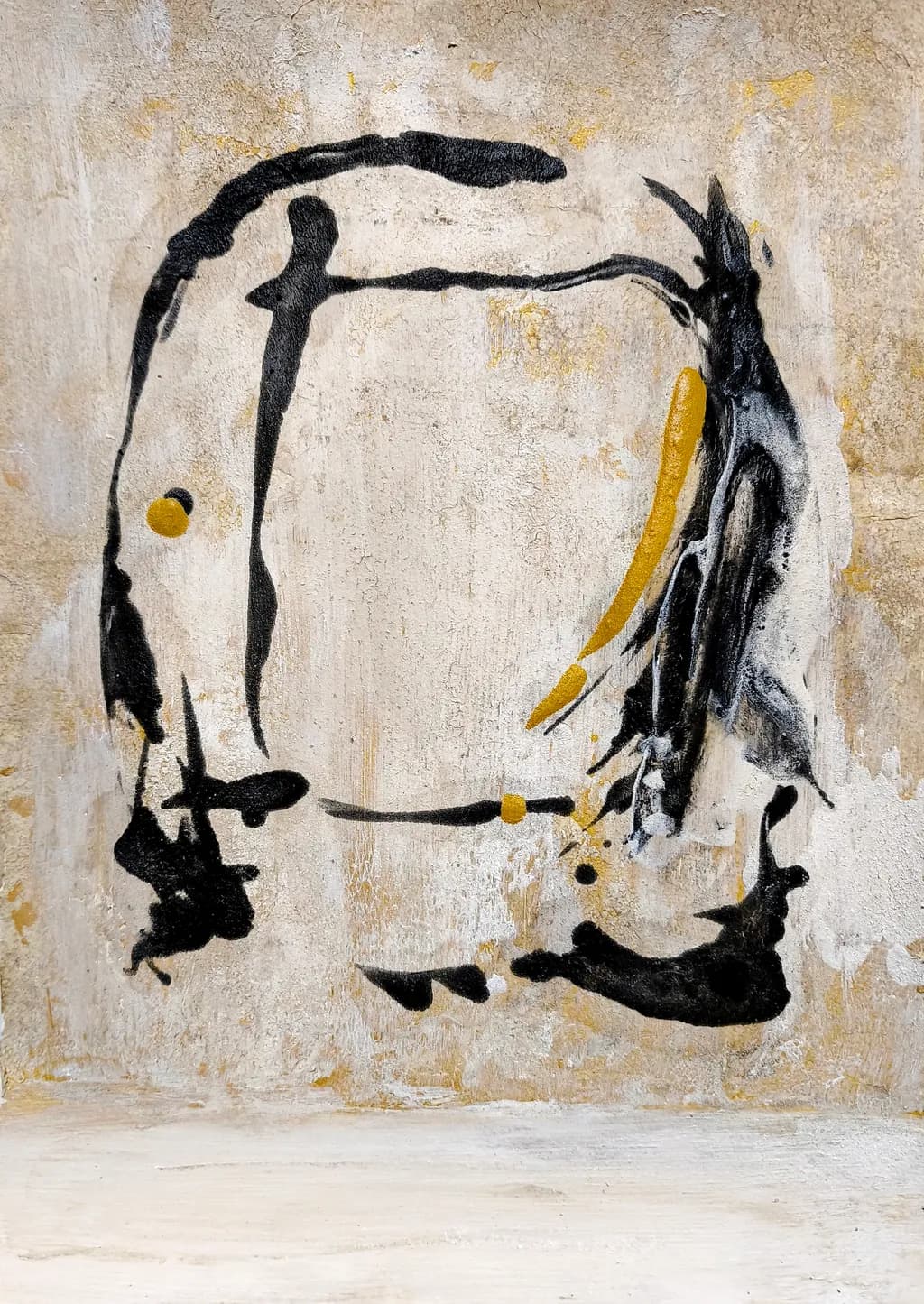 Ethereal Echoes: A Dance of Black and Gold on Textured Canvas
