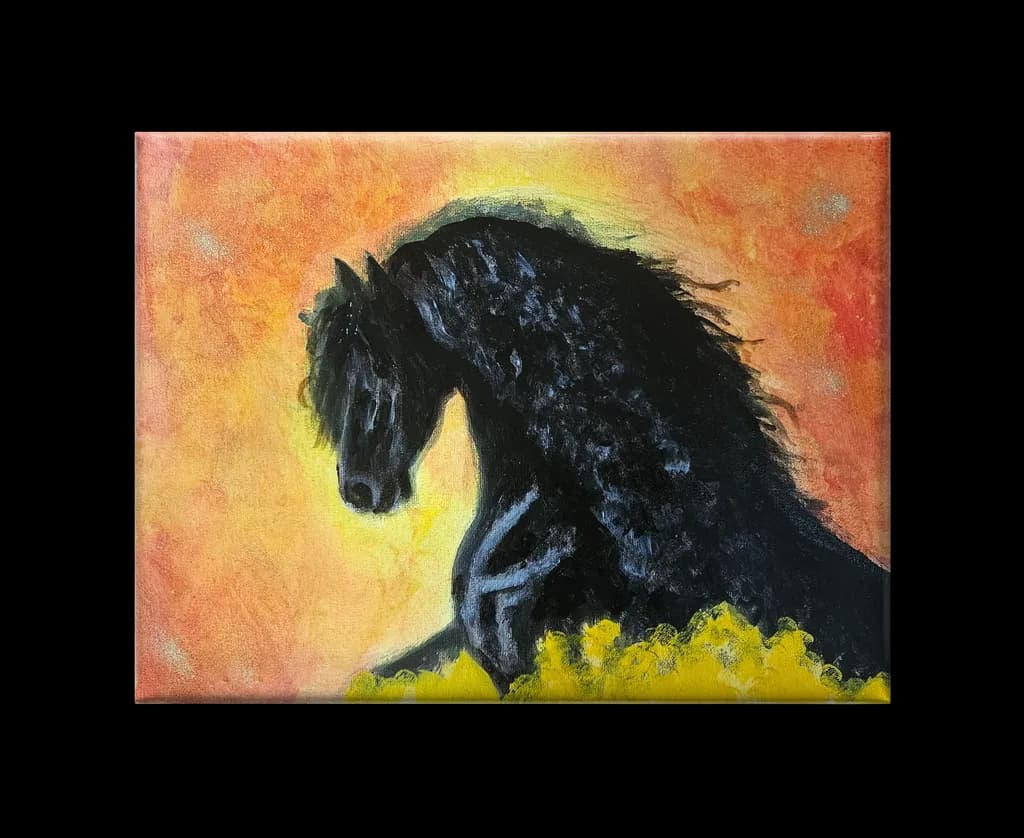 Majestic Shadow: The Black Stallion in a Golden Glow