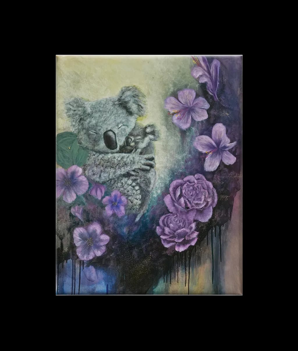 Whispers of Love: A Koala's Embrace Amidst Blossoms