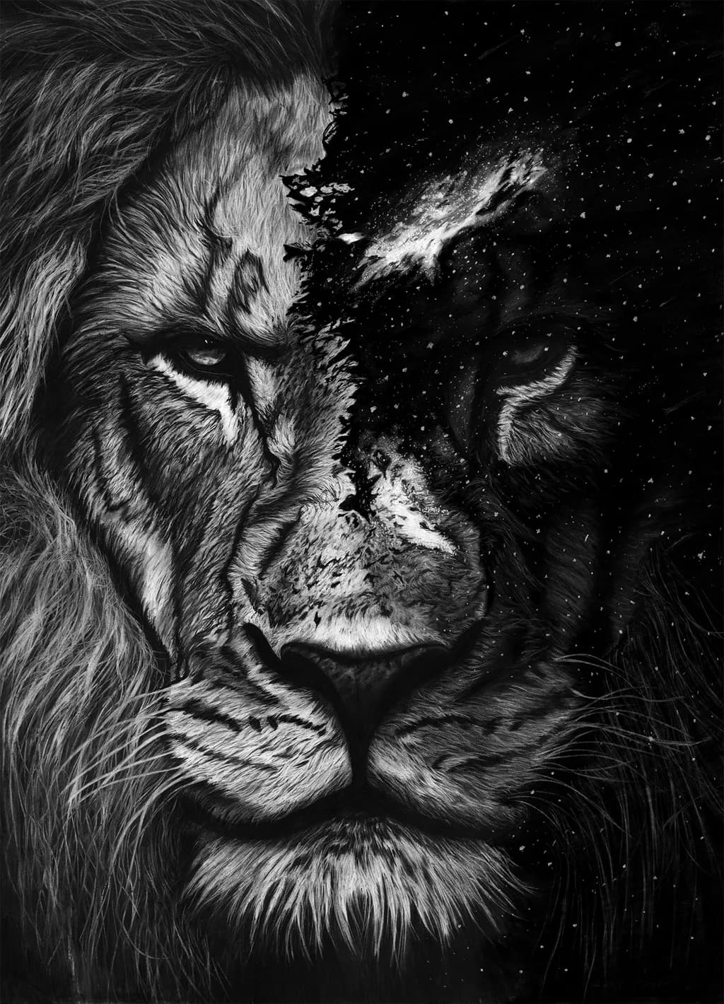 Celestial Majesty: The Cosmic Lion's Gaze