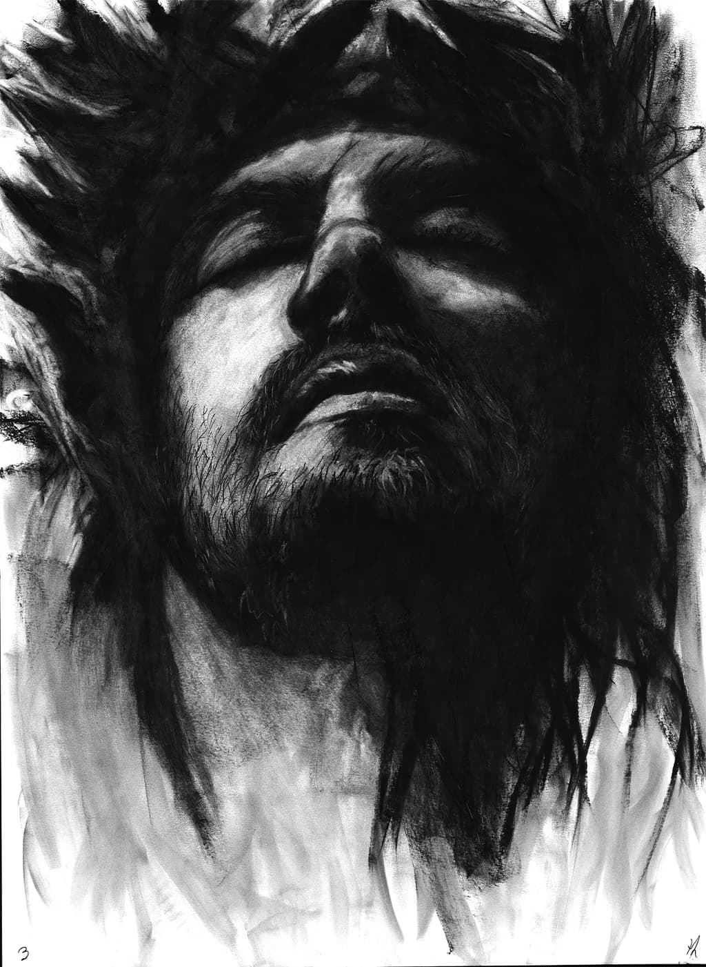 Ethereal Reverence: A Monochrome Portrait of Suffering and Redemption