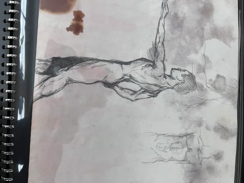 Ethereal Ascent: A Study of Human Form and Expression in Charcoal Sketching