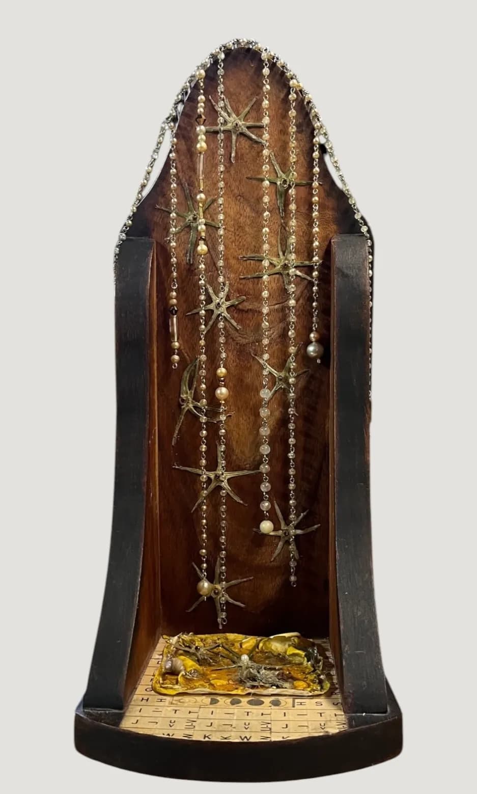 Whispers of the Sea: A Captivating Mixed Media Sculpture with Starfish and Beaded Elegance