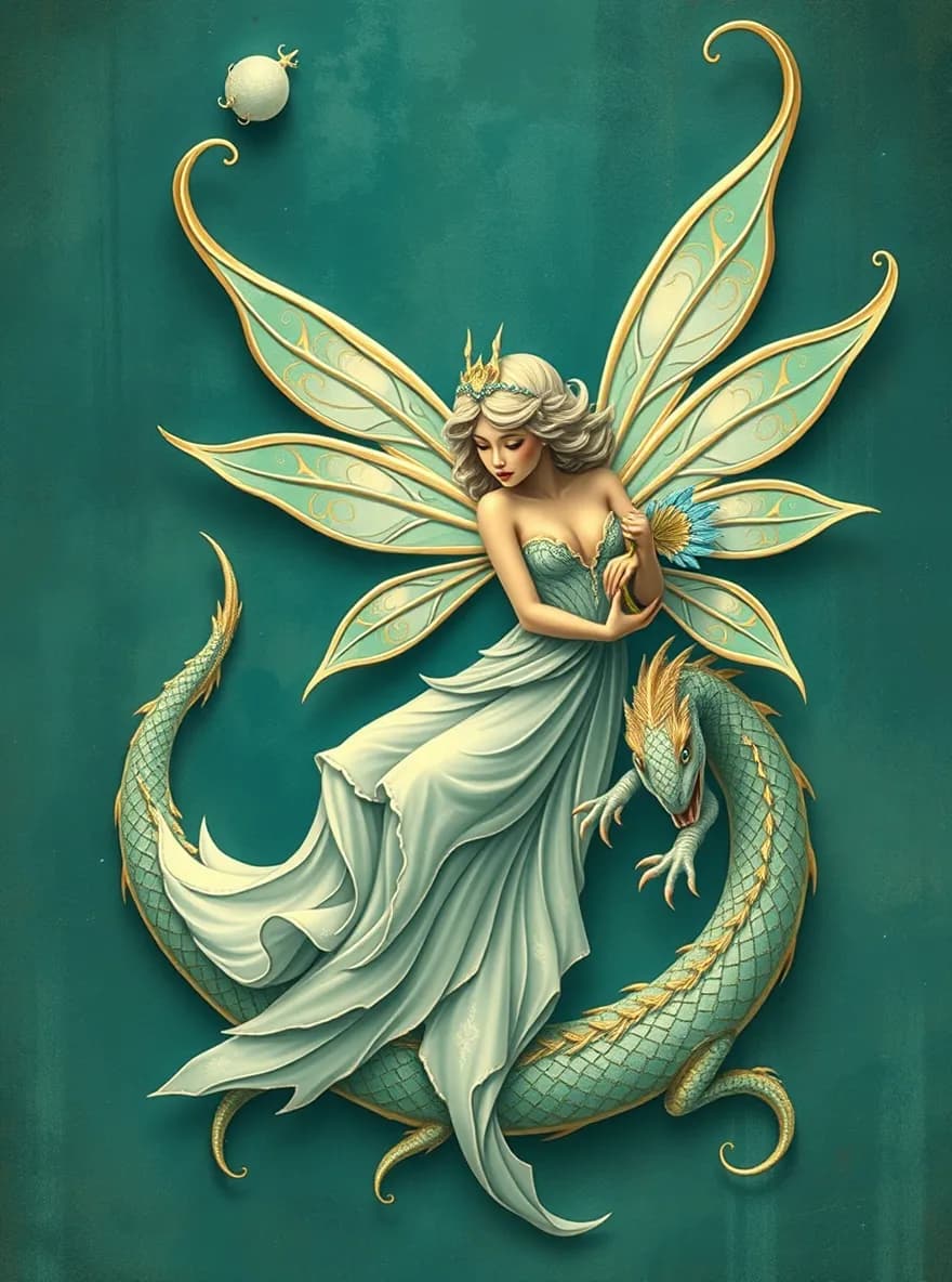 Enchanted Harmony: A Fairy and Dragon Dance in Celestial Splendor