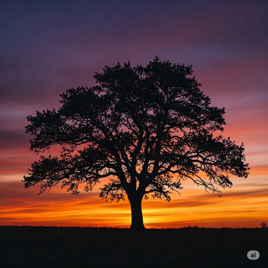 Whispers of Serenity: A Silhouette Tree Against a Vibrant Sunset Sky