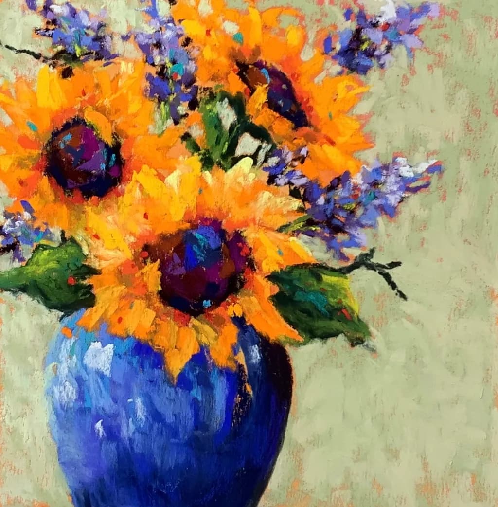 Vibrant Sunflower Symphony in Blue Vase