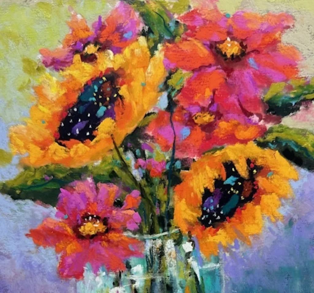 Vibrant Harmony: A Burst of Sunflowers and Blossoms in Pastel Splendor