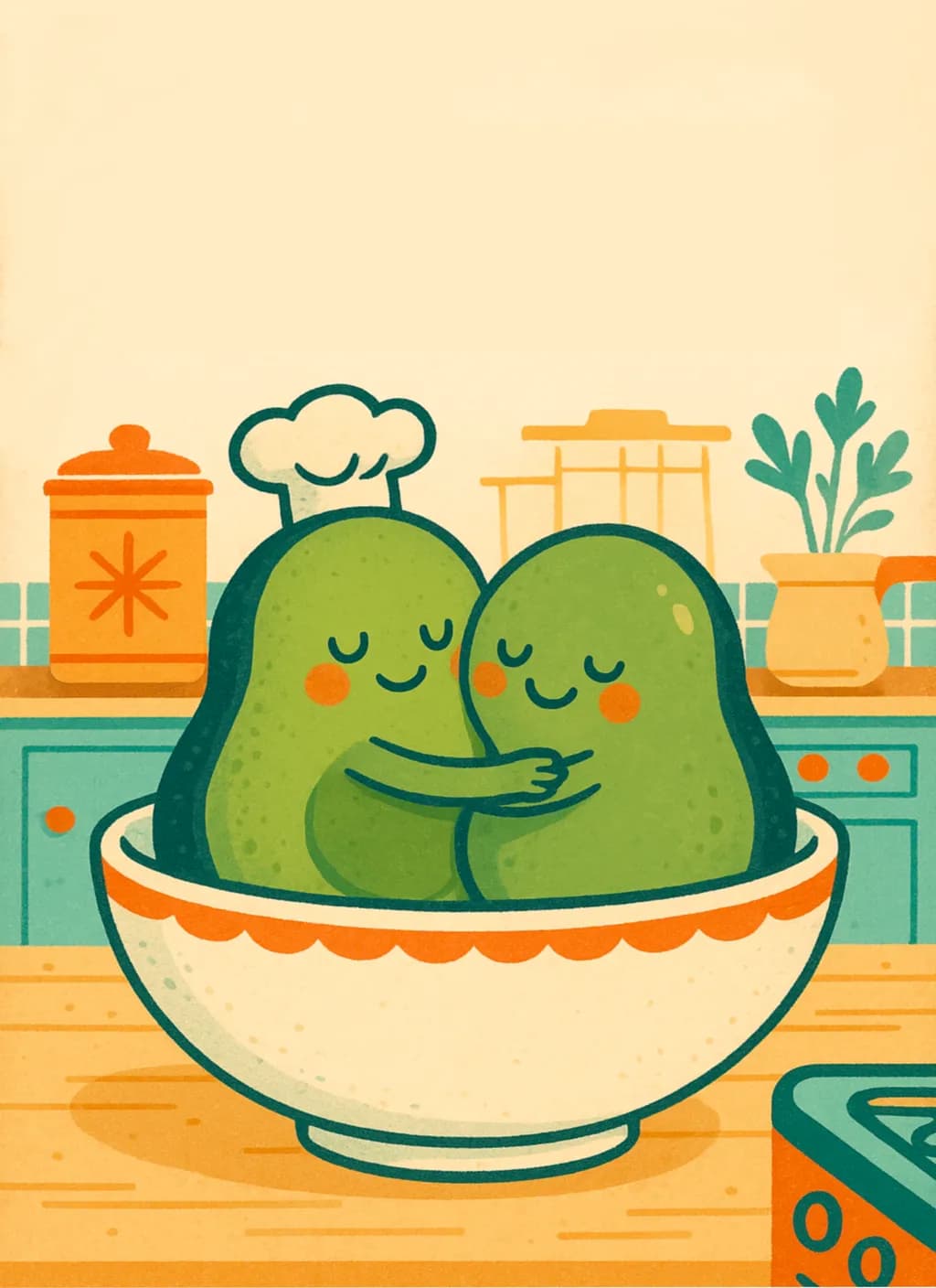 Avocado Embrace: A Whimsical Kitchen Love Story