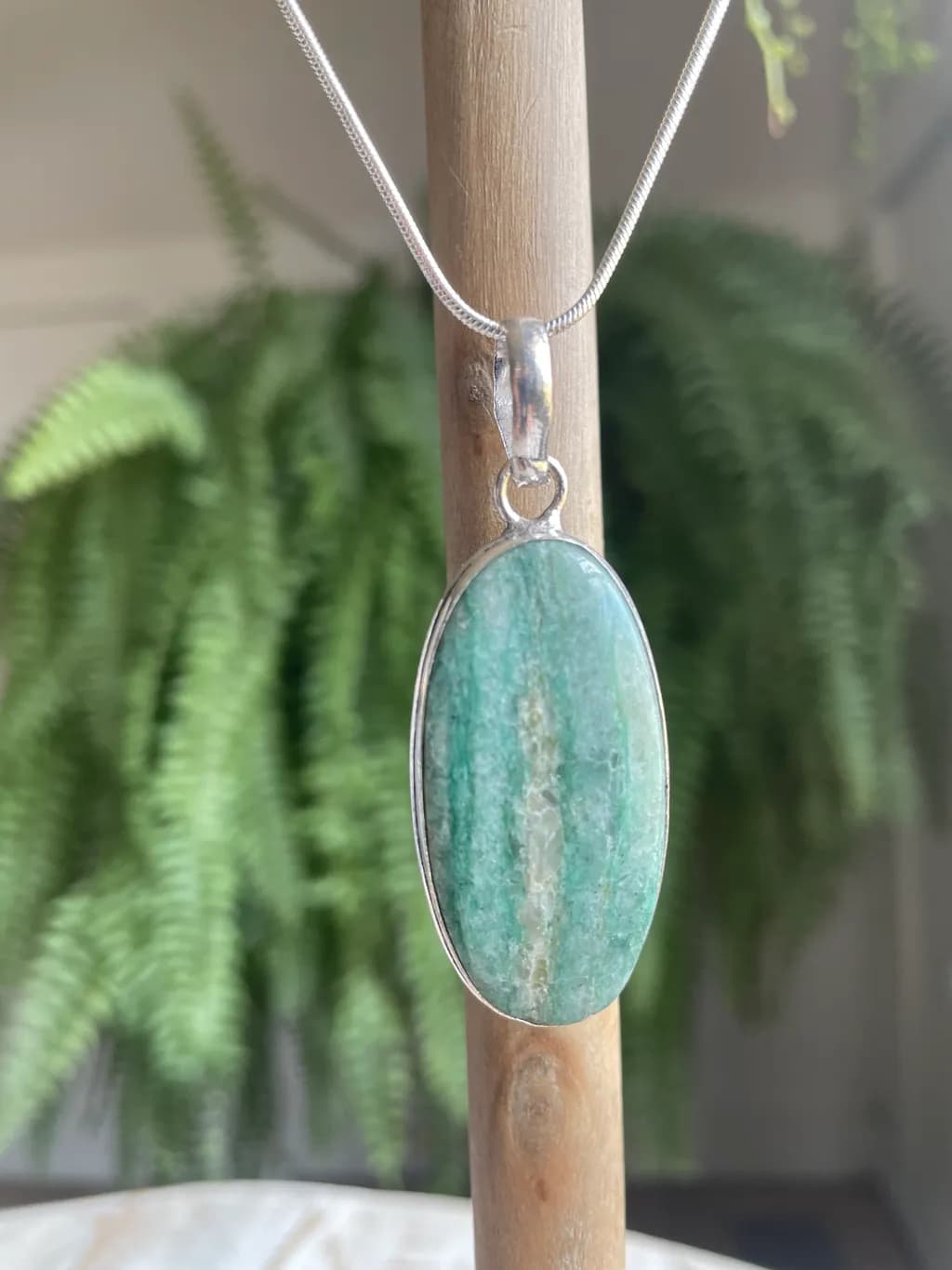 Serene Green Elegance: Handcrafted Silver Pendant with Natural Stone Charm
