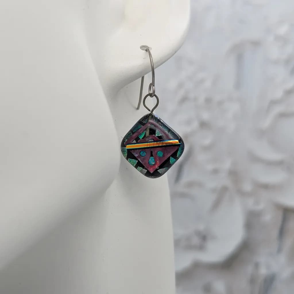 Vibrant Geometric Elegance: Handcrafted Earrings with Colorful Patterns and Unique Design