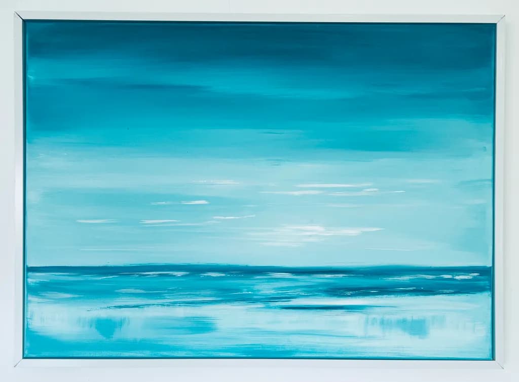 Serenity in Shades of Blue: A Tranquil Ocean Horizon Painting