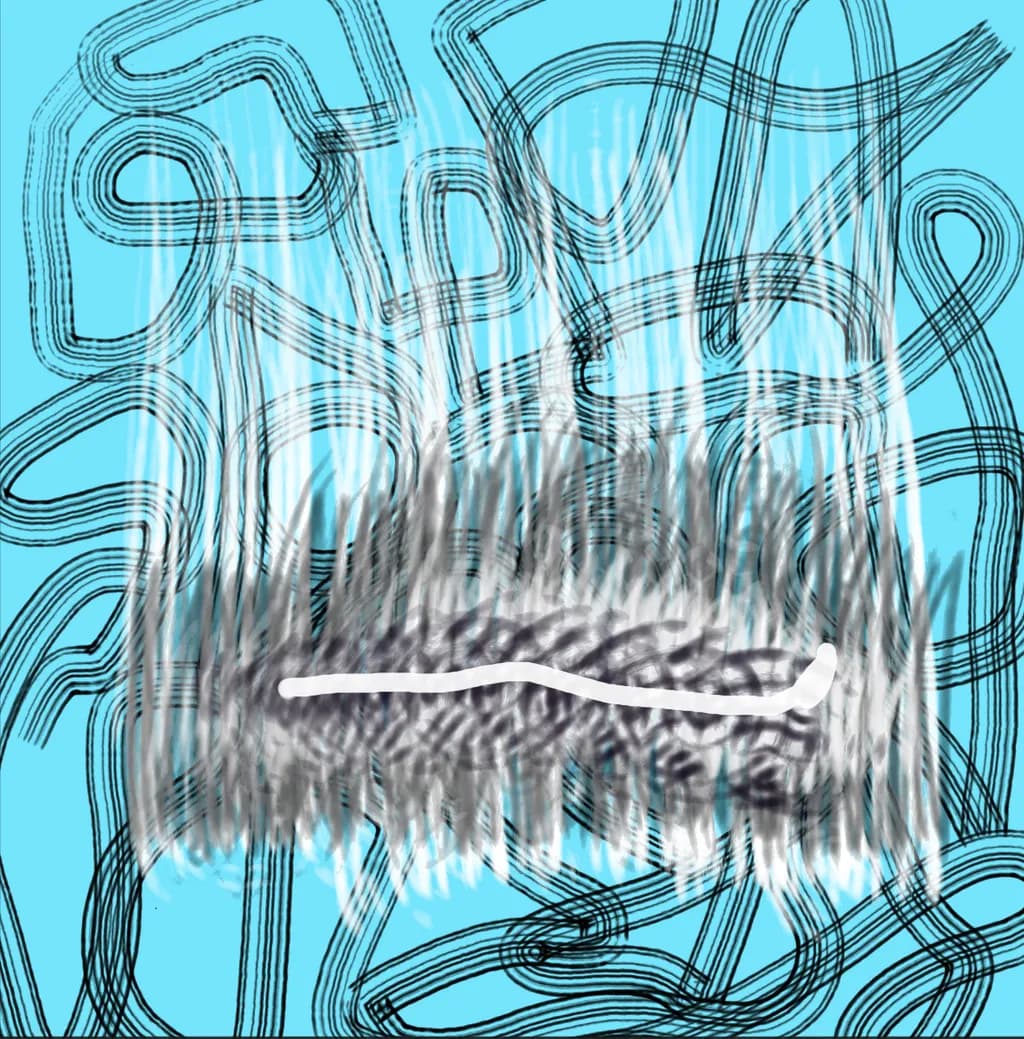 Whispers of Chaos: A Dance of Lines and Textures on Blue Canvas