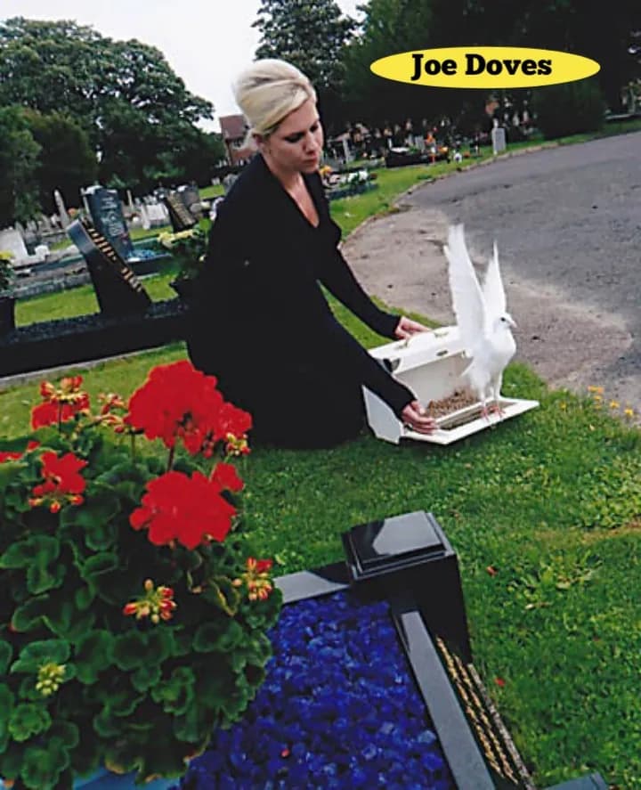 Whispers of Remembrance: A Solemn Farewell with Doves in Blooming Serenity