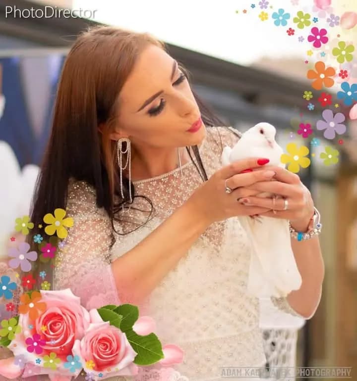 Whispers of Love: A Serene Embrace with a White Dove Amidst Floral Dreams