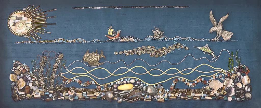 Oceanic Harmony: A Tapestry of Nature's Wonders in Mixed Media Art