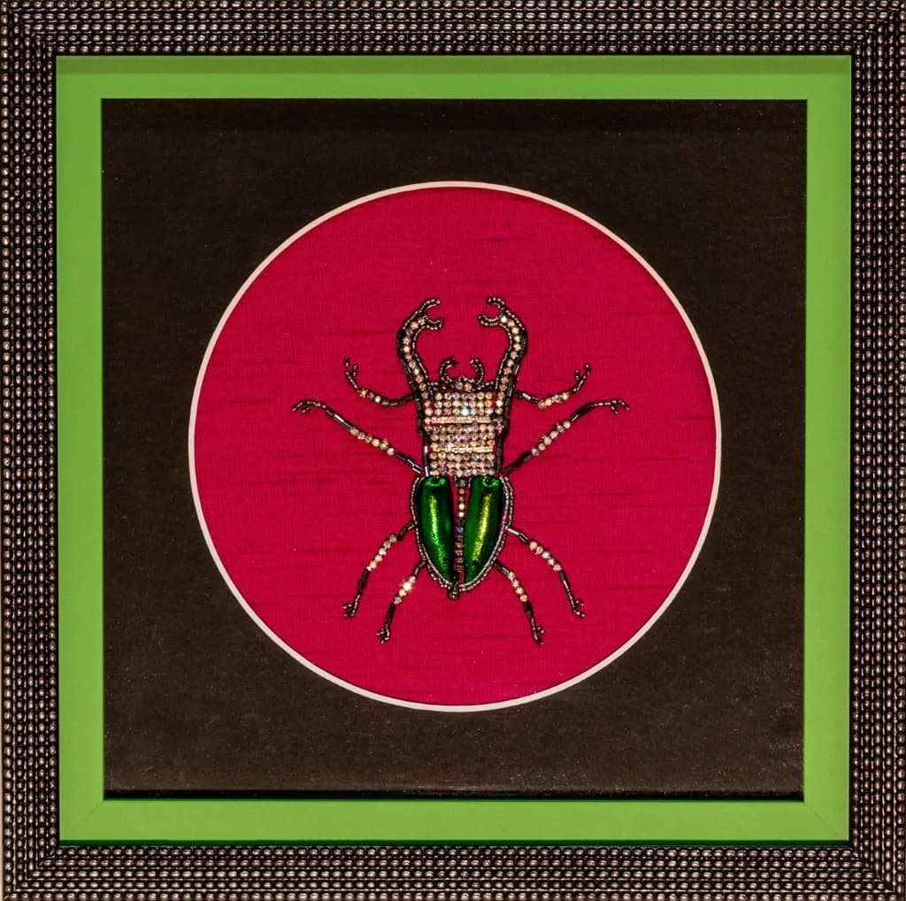 Vibrant Beetle Elegance: A Colorful Framed Art Piece for Unique Decor