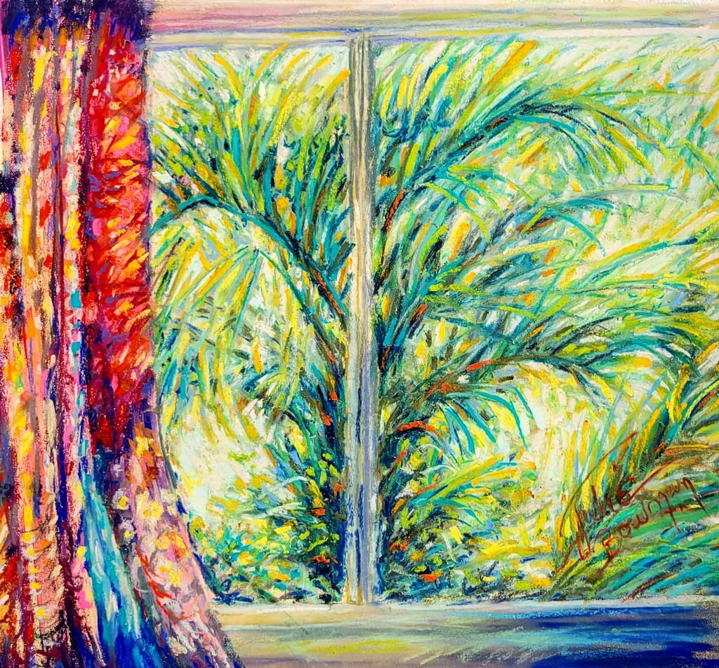 Tropical Daydream: A Vibrant View Through the Window of Imagination