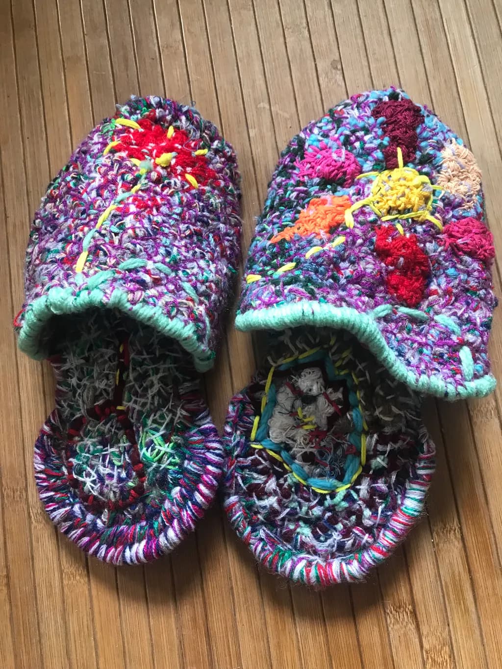Cozy Colorful Knitted Slippers: Handmade Textile Comfort for Your Feet
