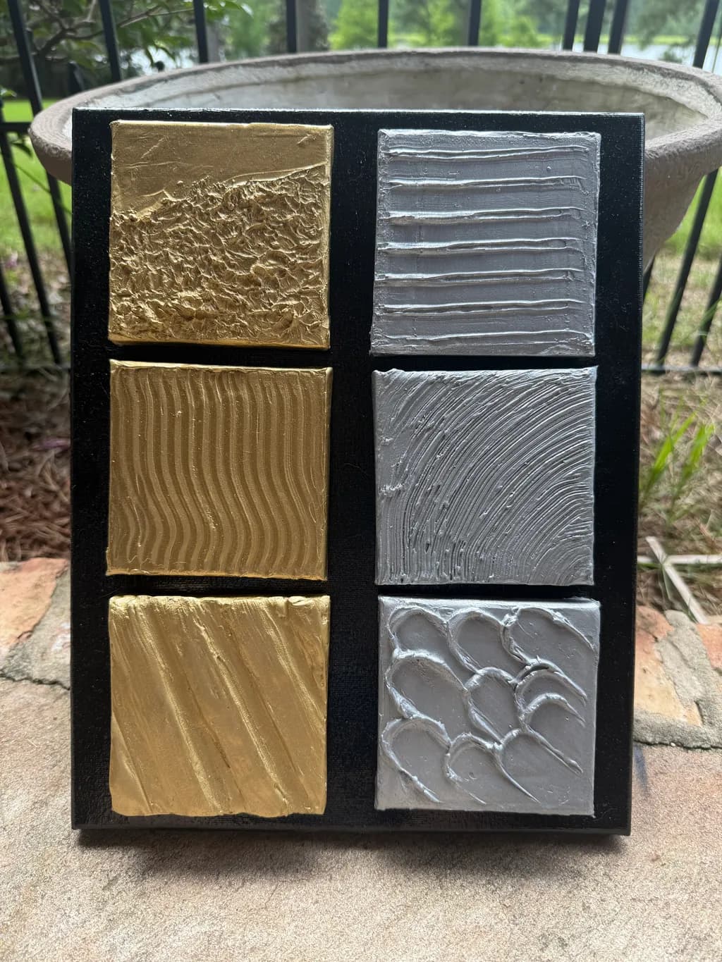 Textured Harmony: A Golden and Silver Abstract Exploration in Six Panels
