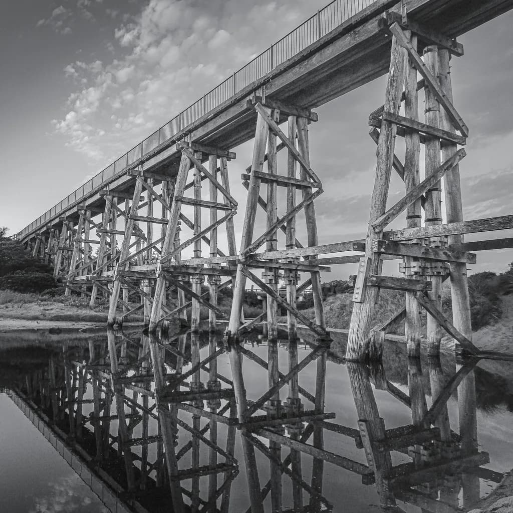 Reflections of Structure: A Black and White Journey Under the Bridge