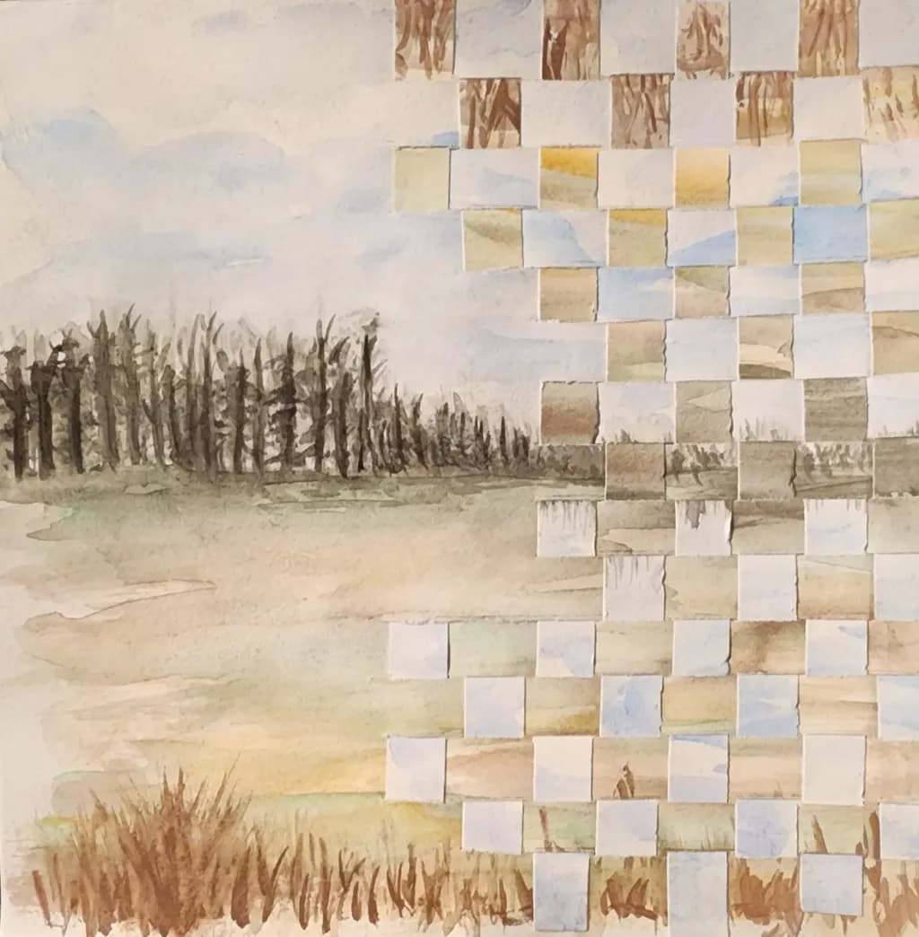Whispers of Nature: A Fragmented Landscape in Watercolor Harmony